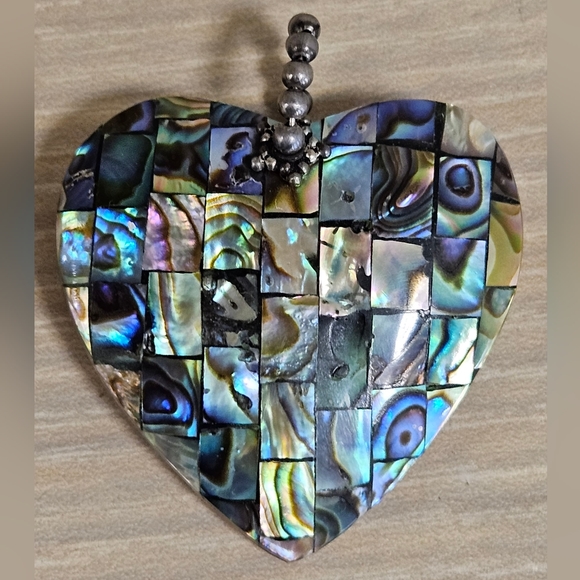 VINTAGE Sterling Silver Sally C Treasures Abalone Shell Reversible Heart Pendant - Picture 8 of 15